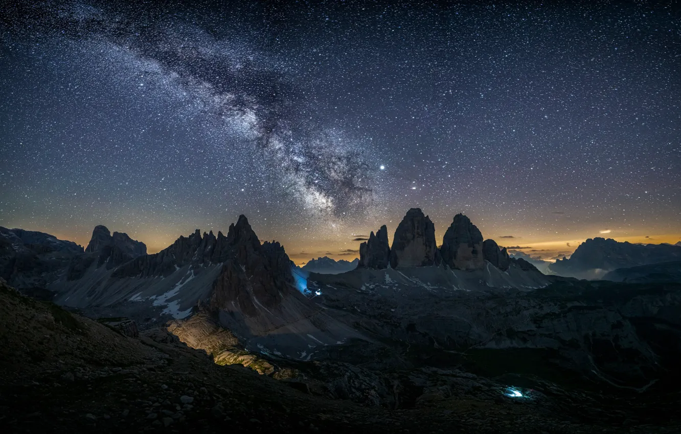 Photo wallpaper stars, mountains, Italy, The Milky Way, Italy, mountains, stars, Milky Way, Dolomites, The Dolomites, Ďurdina …