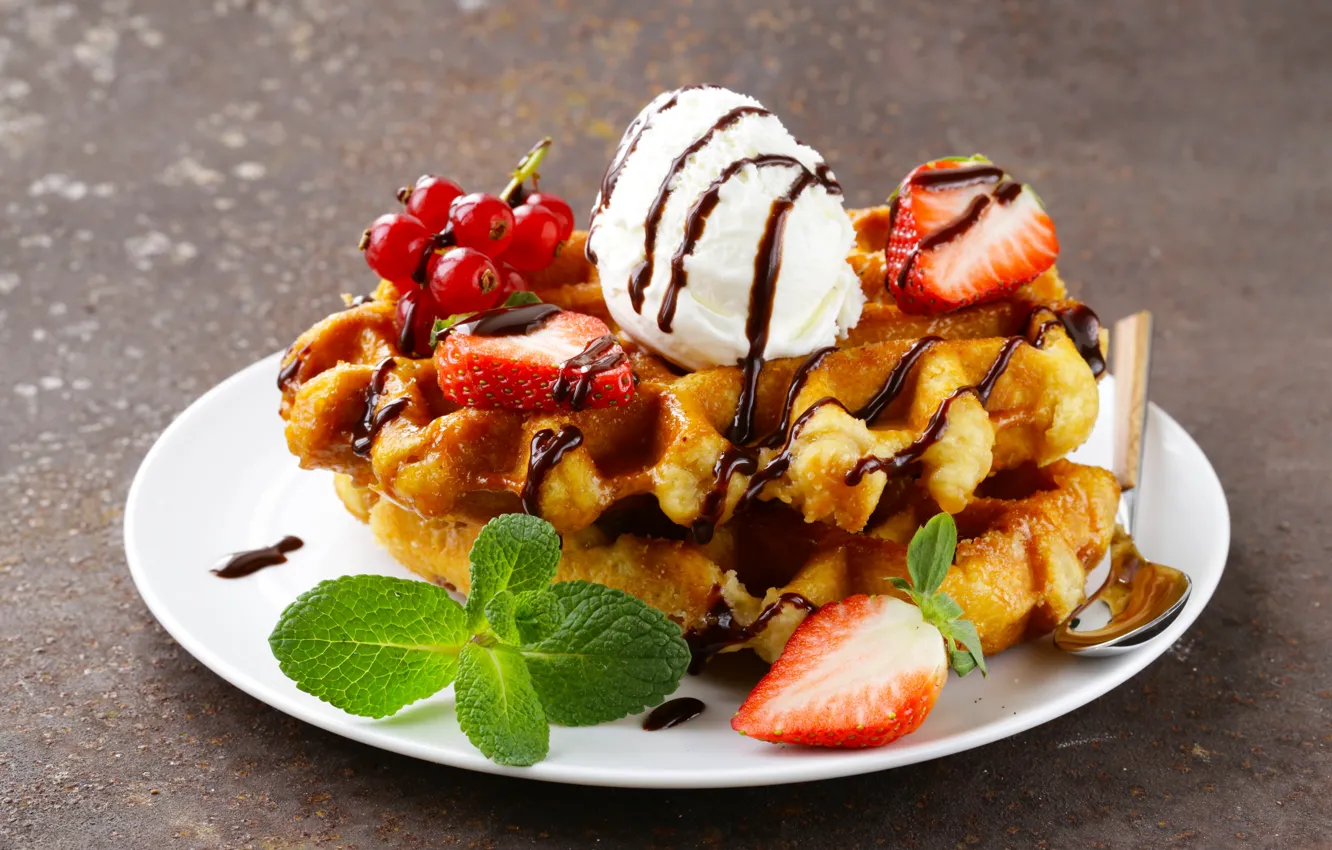 Wallpaper berries, chocolate, ice cream, dessert, waffles images for ...
