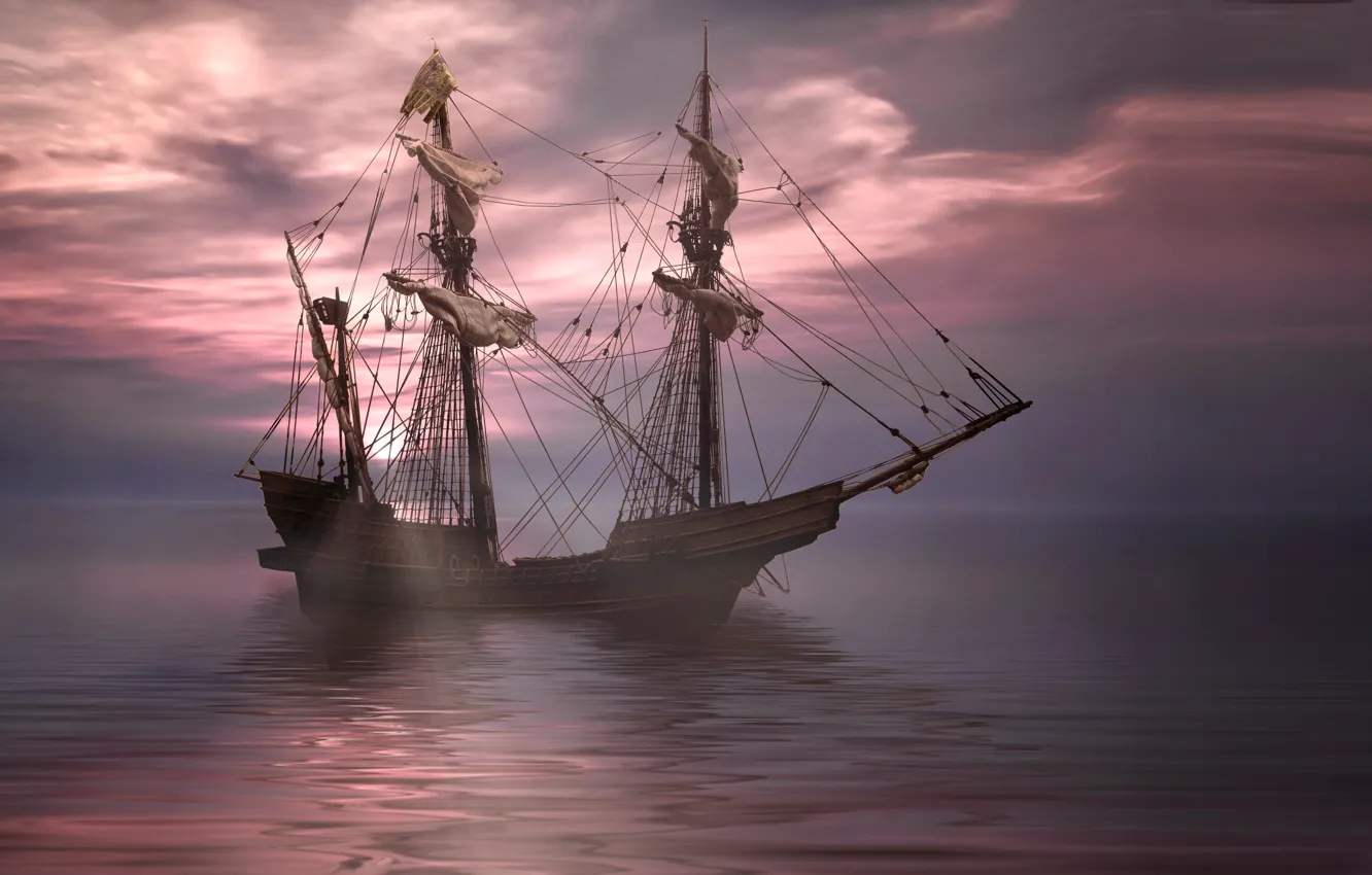 Photo wallpaper sea, ship, sailboat, frigate