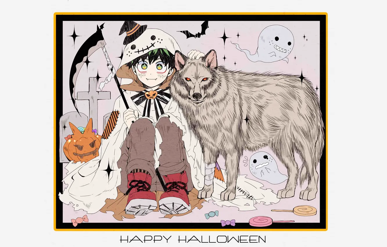 Photo wallpaper wolf, Halloween, My Hero Academia, Boku No Hero Academy, Midori Isuku, Izuku Midoriya, My Hero …