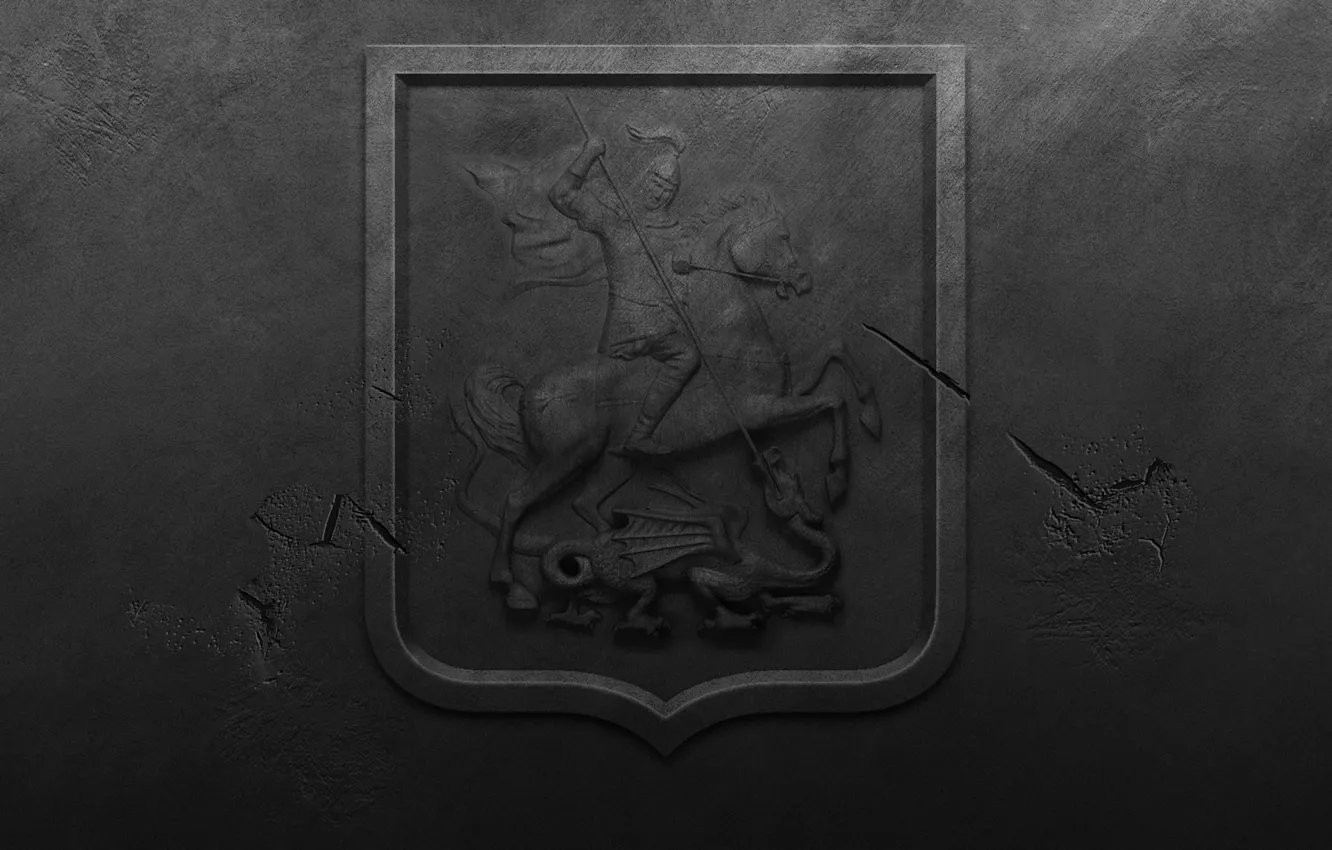 Photo wallpaper metal, black background, coat of arms, the coat of arms of Moscow, St. George