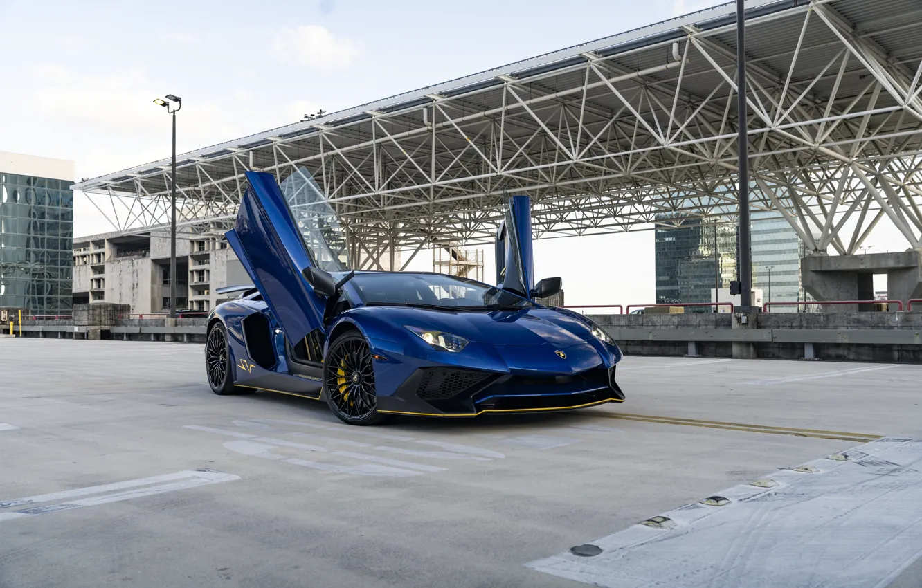 Photo wallpaper Lamborghini, Blue, Aventador, SV