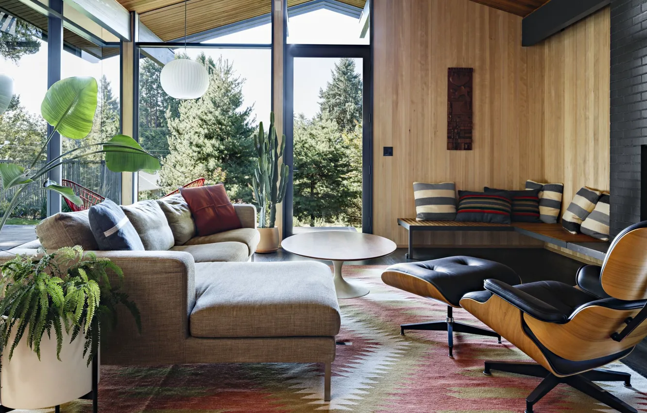 Wallpaper design, style, interior, plants, Oregon, Portland, fireplace ...
