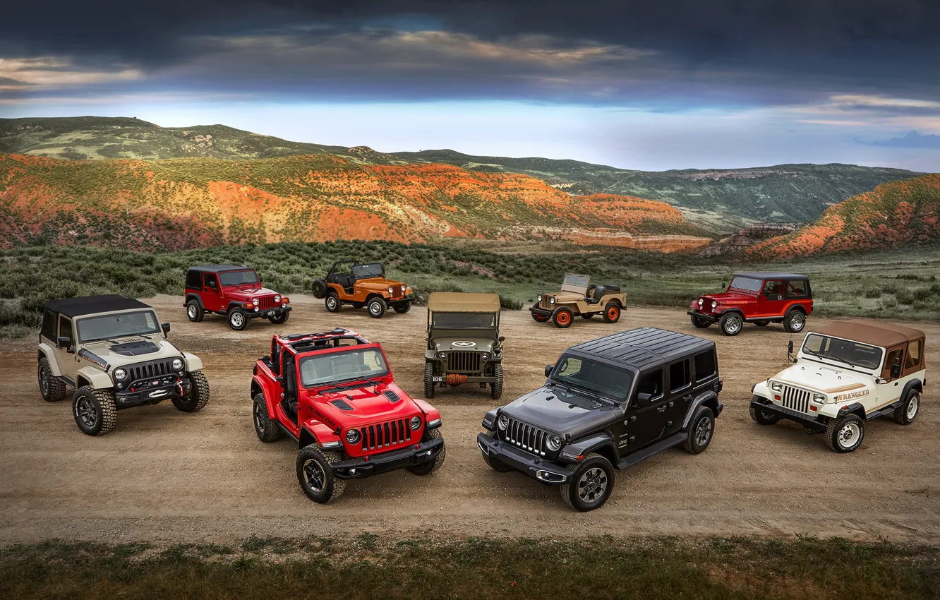 Photo wallpaper Jeep, Willys, Wrangler Rubicon, Wrangler Sahara, CJ-5, CJ-2A, Wrangler TJ, Wrangler Renegade