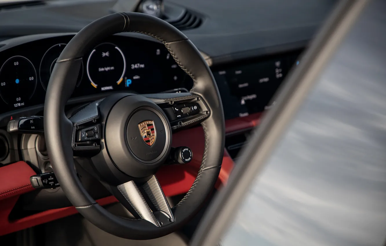 Photo wallpaper black, Porsche, 2020, steering wheel, Taycan, Taycan 4S