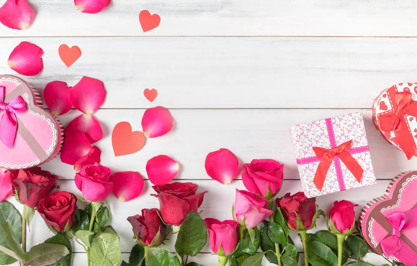 Wallpaper love, flowers, heart, roses, petals, gifts, hearts, love, heart,  pink, romantic, gift, petals, roses, valentine`s day images for desktop,  section цветы - download