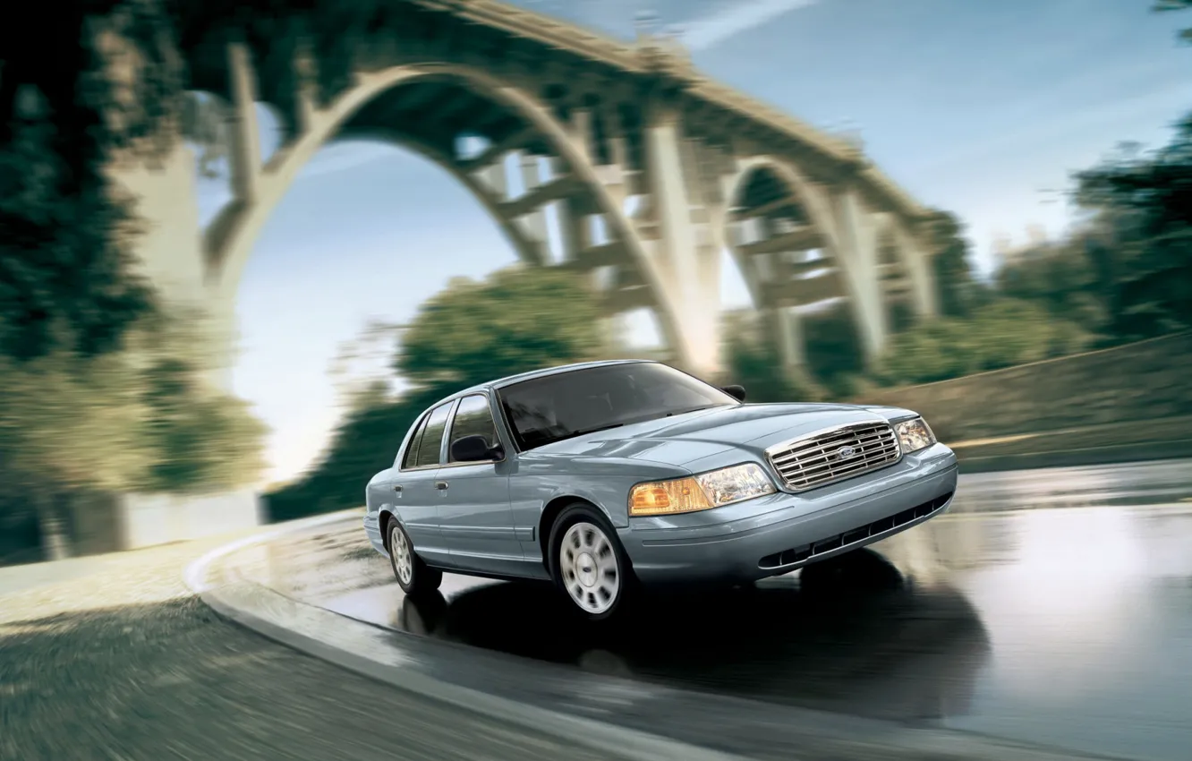 Photo wallpaper Ford, Car, Speed, Bridge, Crown Victoria