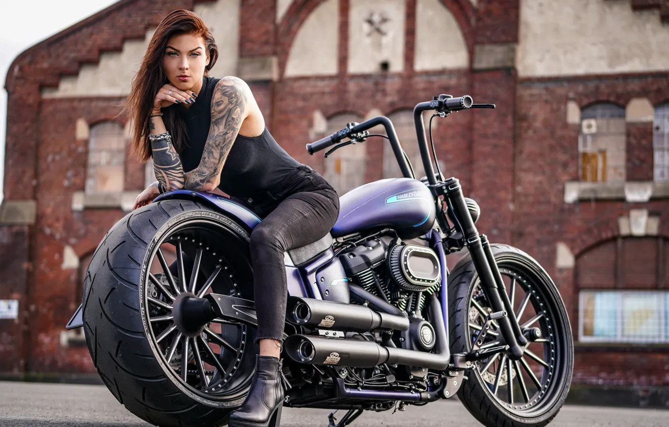 Wallpaper Girl, Harley-Davidson, Tattoo, Thunderbike, By Thunderbike, BLUE  ROCKZ images for desktop, section девушки - download