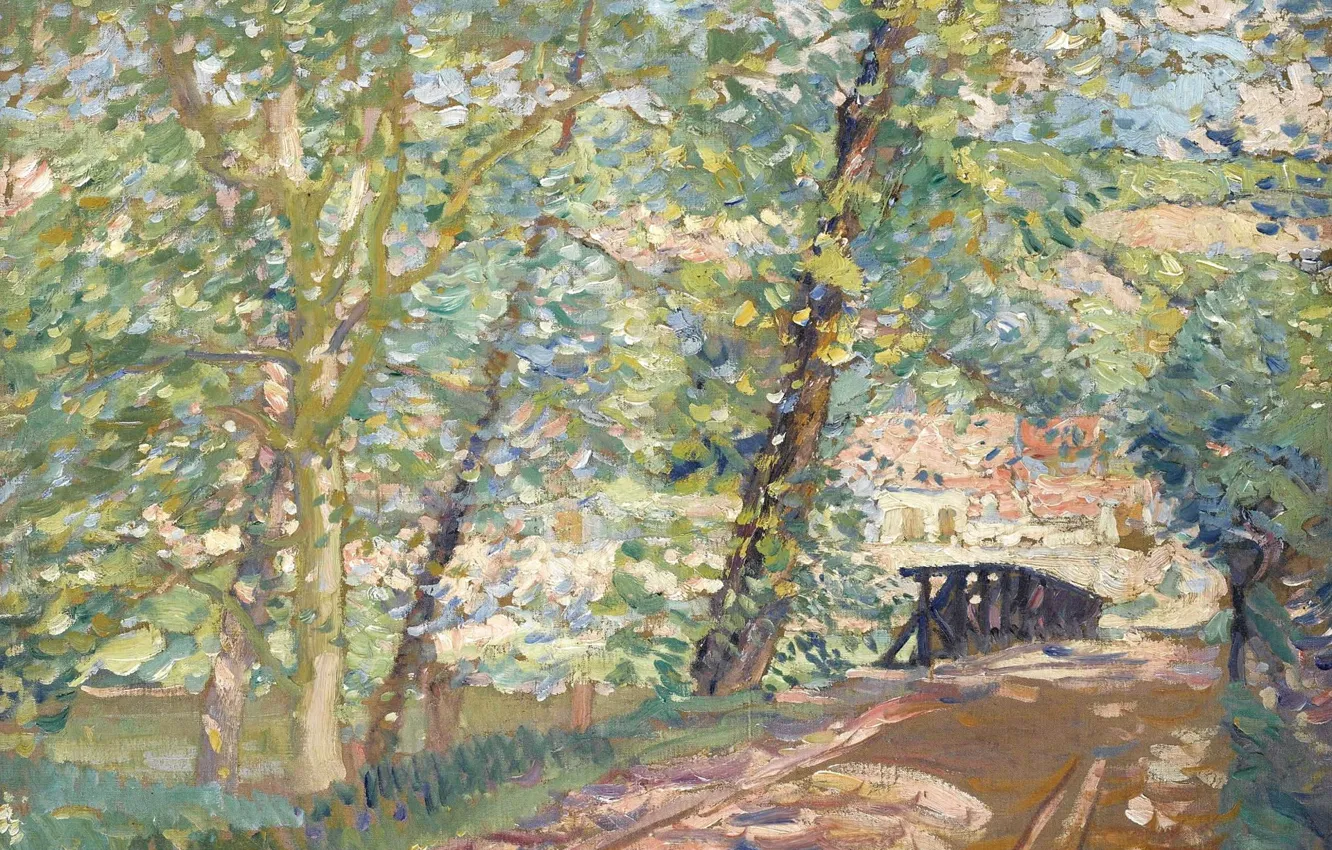 Photo wallpaper landscape, picture, Karl Albert Buehr, Carl Albert FYR, 1908-11, The bridge Leading to the House …