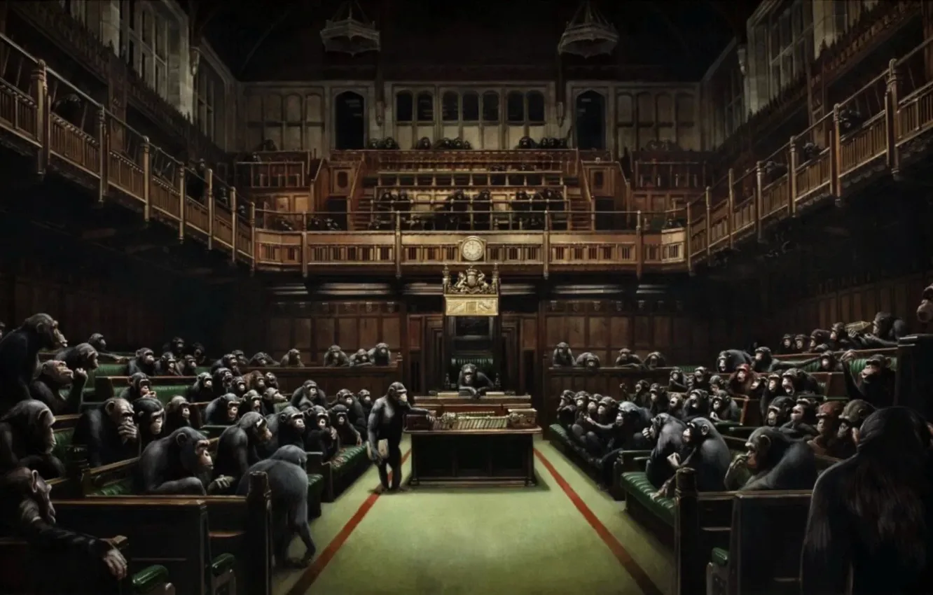 Wallpaper picture, Banksy, Devolved Parliament, Monkeys in the British  Parliament images for desktop, section живопись - download