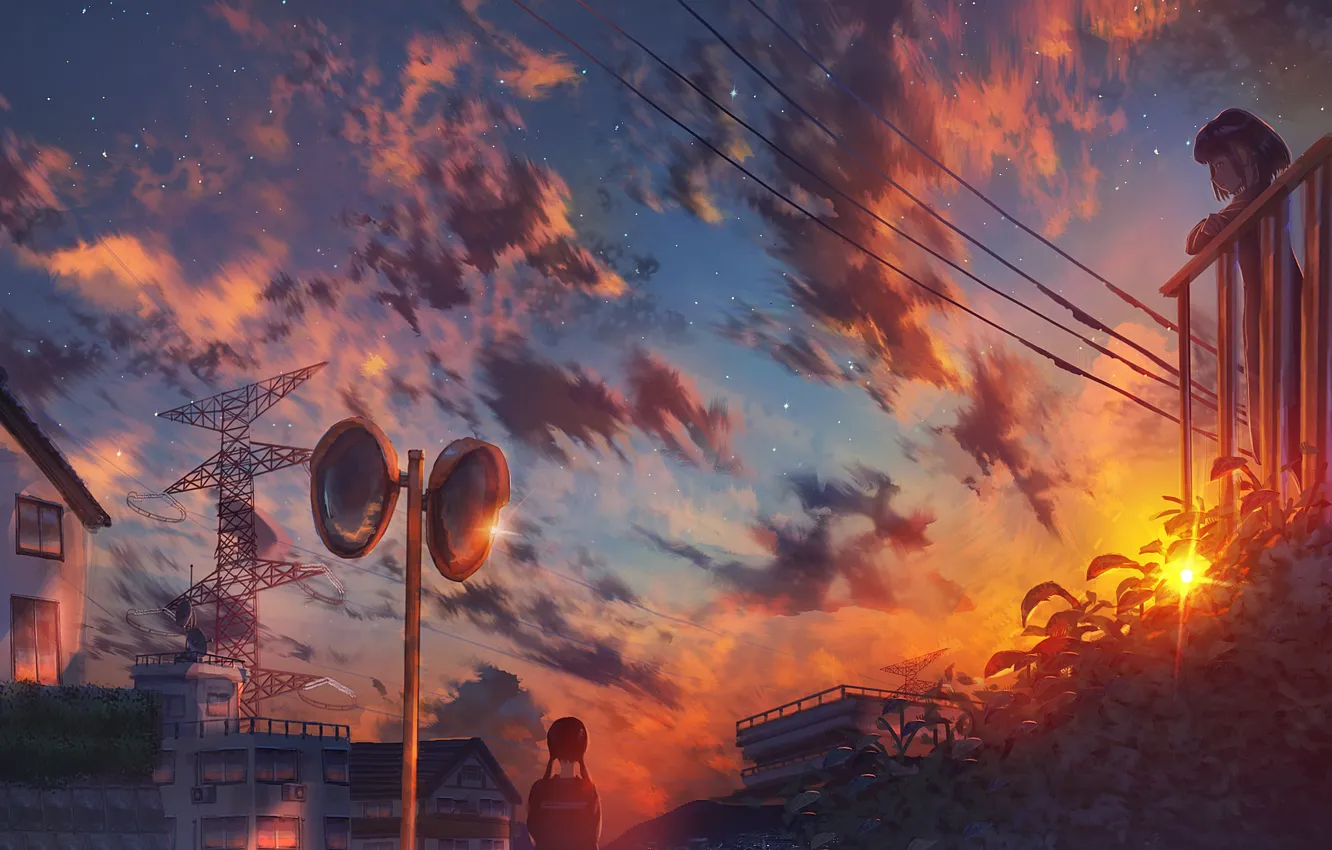 Wallpaper sunset, the city, Schoolgirls images for desktop, section арт -  download