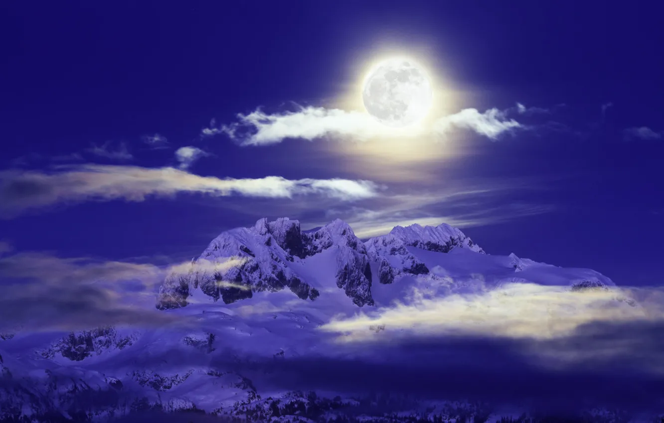 Photo wallpaper mountains, night, the moon, Canada, Canada, British Columbia, British Columbia, Mamquam Mountain, Mountain Mamquam, Pacific …
