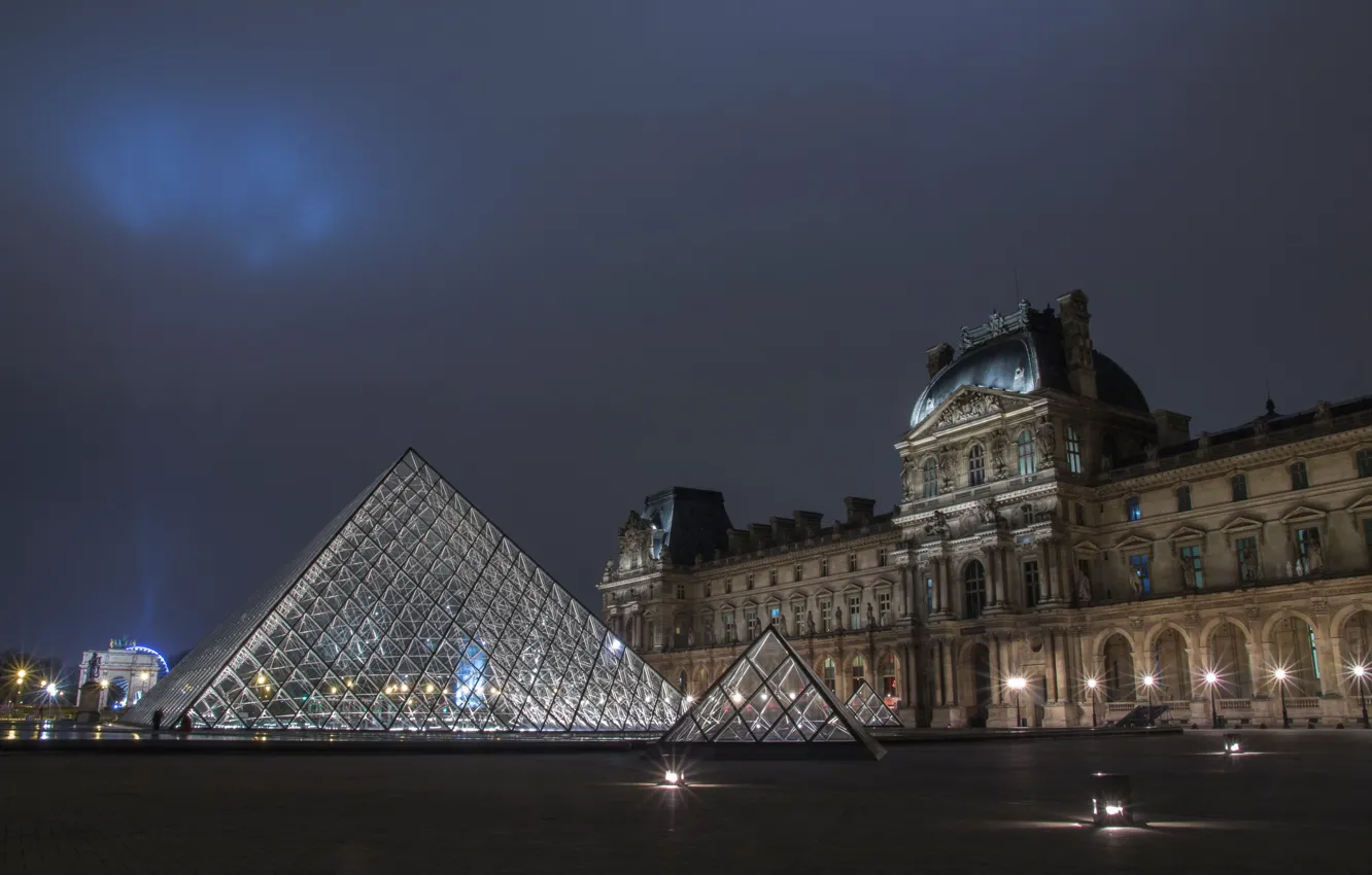 Photo wallpaper photo, France, Home, Night, The city, Museum, The Louvre, area, Louvre Museum