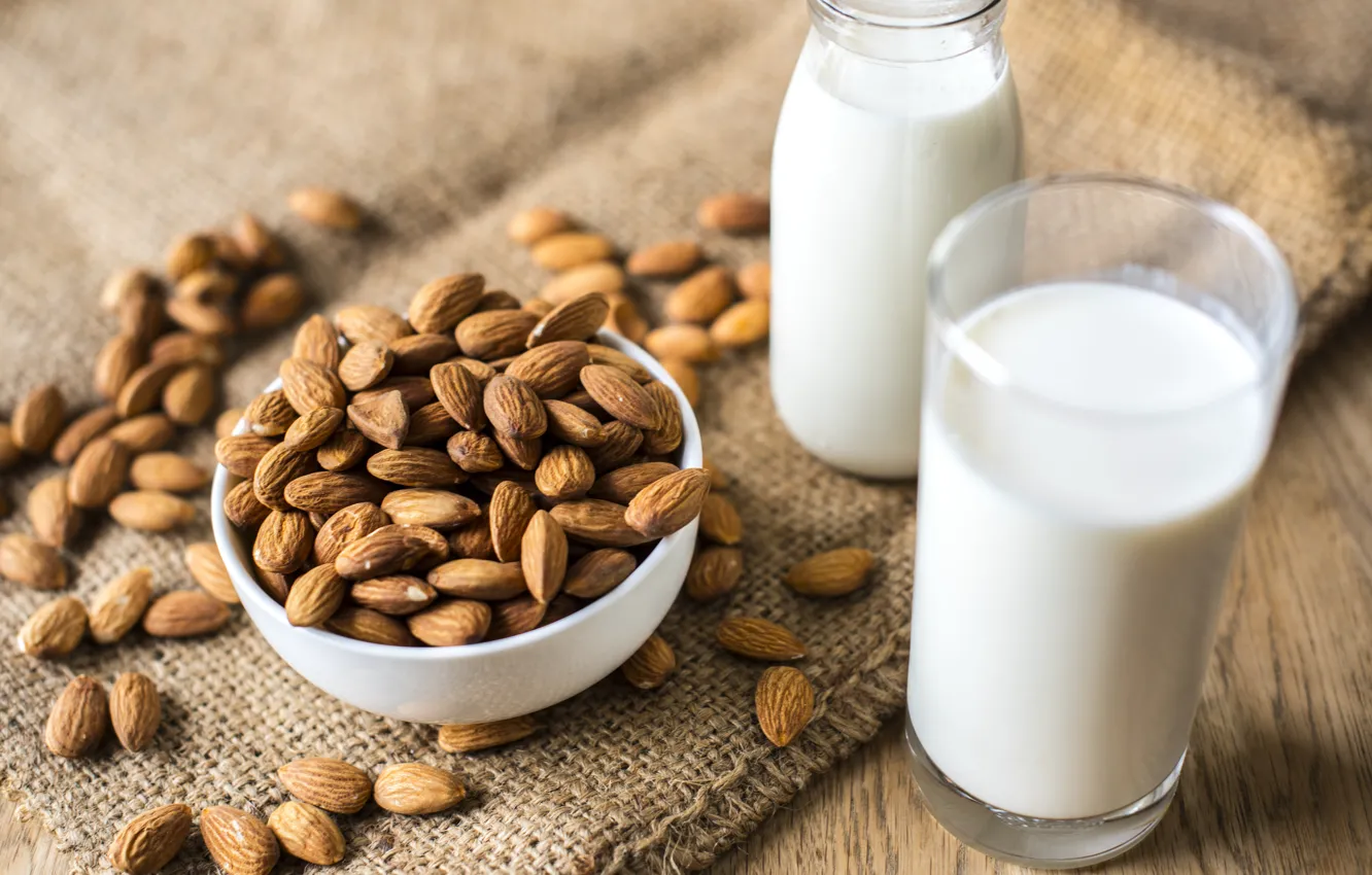Wallpaper milk, almonds, Nuts images for desktop, section еда - download