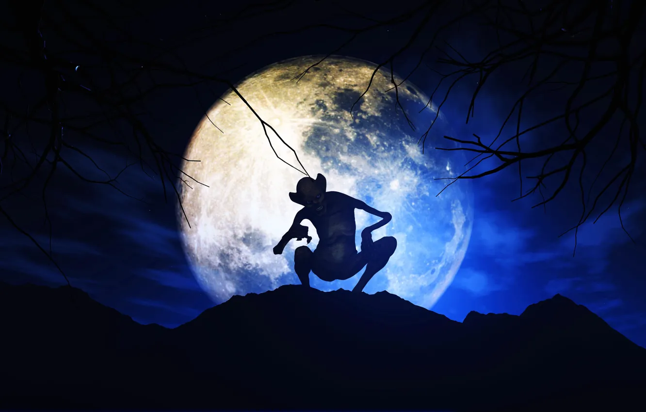 Photo wallpaper Night, Being, The moon, Silhouette, Halloween, Halloween, The full moon, Supernatural beings