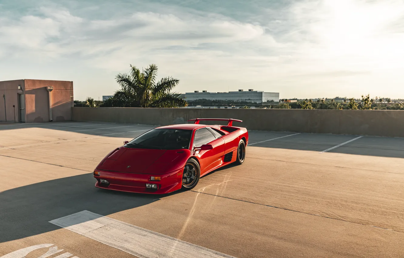 Photo wallpaper Lamborghini, Red, Diablo, Parking