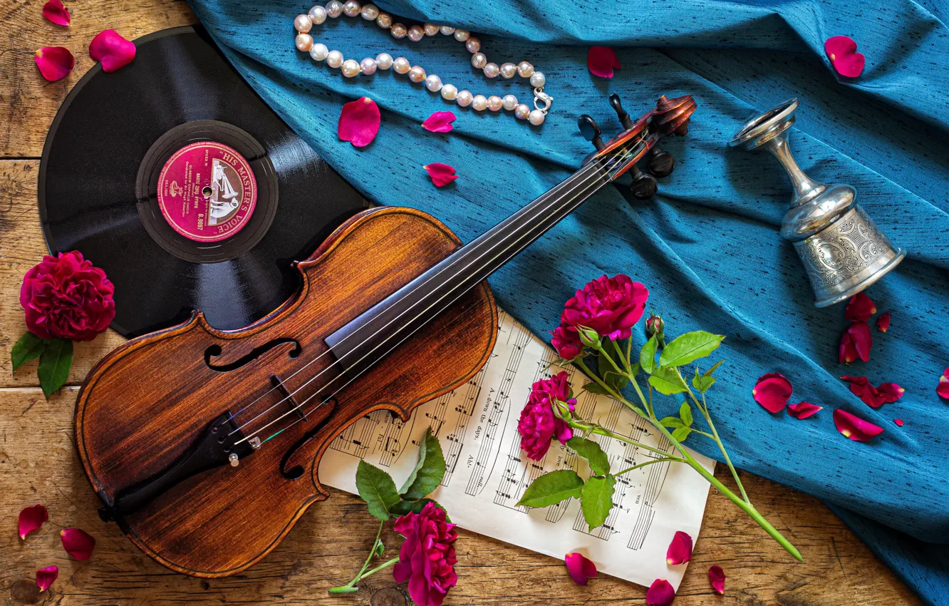 Wallpaper notes, violin, roses, vinyl images for desktop ...