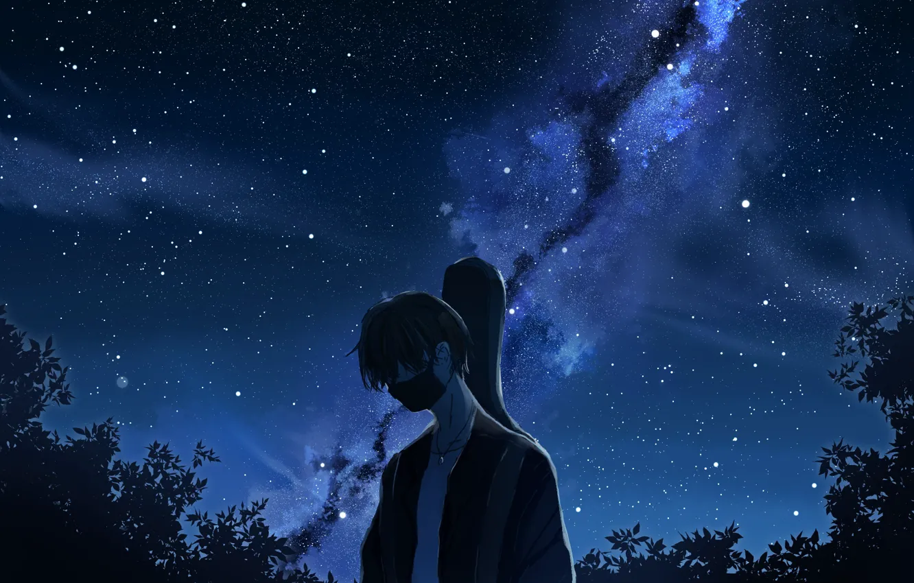 Wallpaper the sky, night, guitar, mask, guy, the milky way, sad images for  desktop, section арт - download