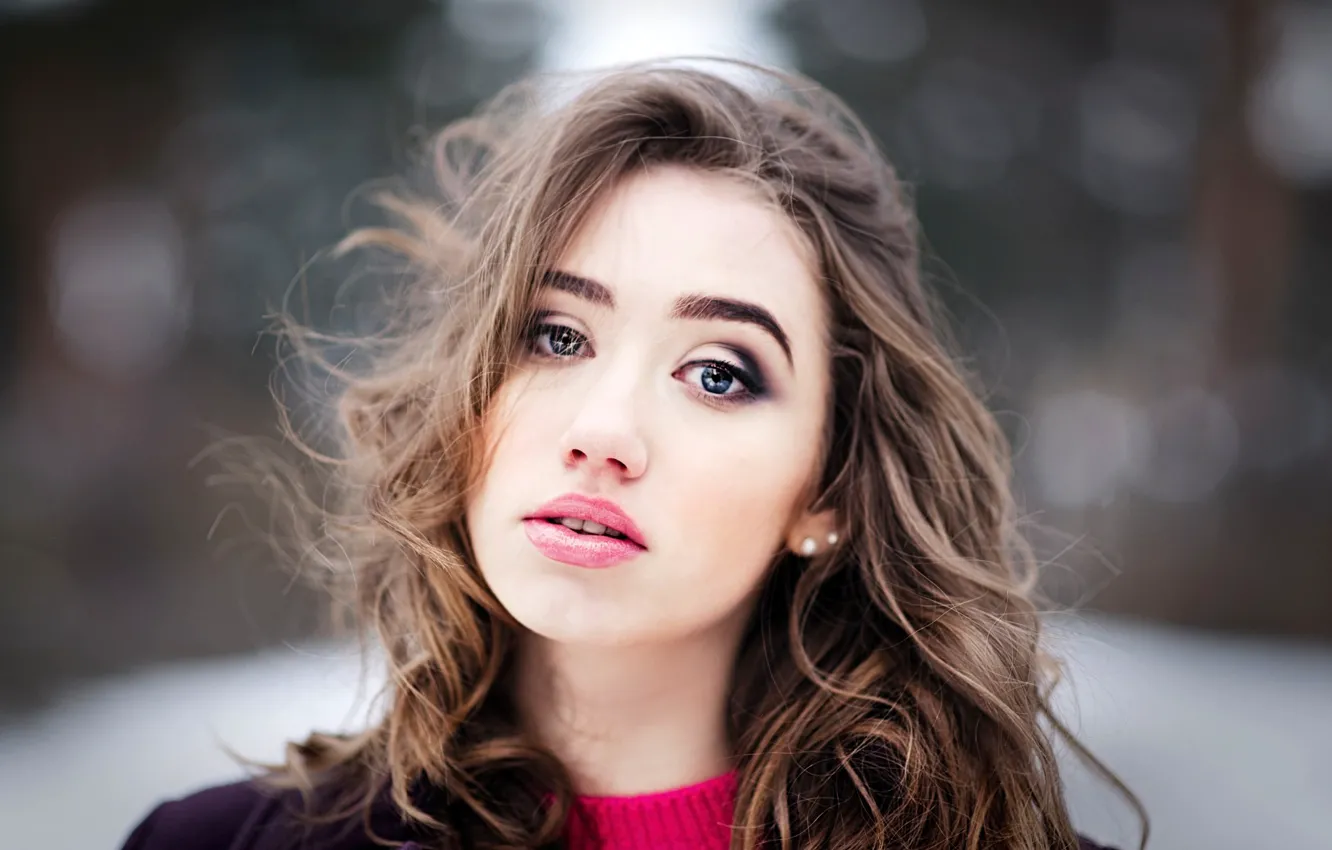 Photo wallpaper look, close-up, face, glare, background, model, portrait, makeup, hairstyle, brown hair, bokeh, Janis Balcuns