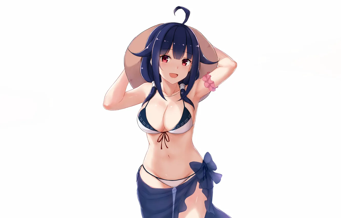 Wallpaper girl, sexy, long hair, boobs, anime, beautiful, pretty, erotic,  breasts, bikini, attractive, handsome, dark blue hair images for desktop,  section сэйнэн - download