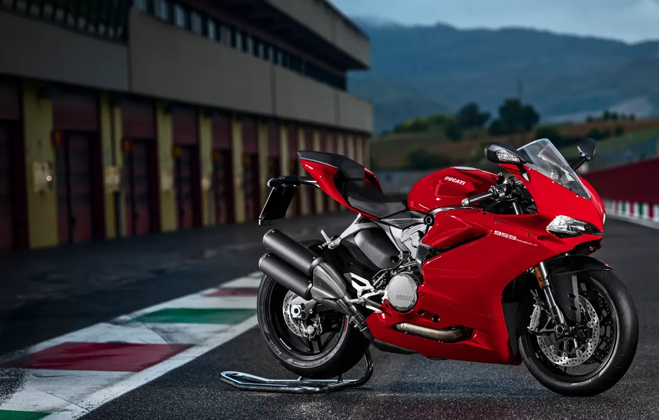 Photo wallpaper background, track, red, is, Ducati, moto, wheel, sportbike, on the stand, sportbike, red motorcycle, Ducati …