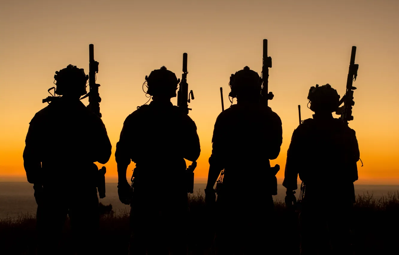 Photo wallpaper army, soldiers, silhouettes