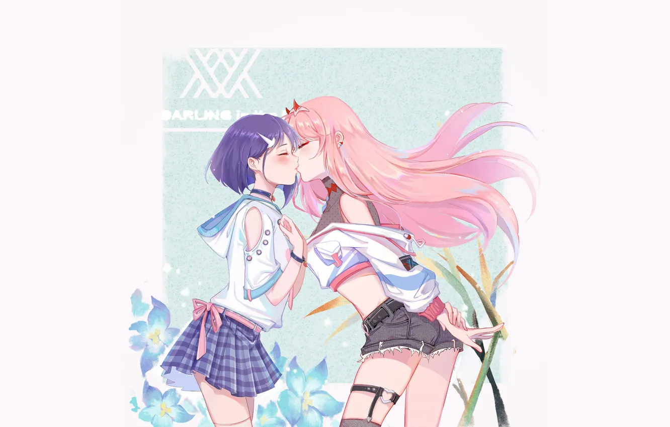 Photo wallpaper girls, kiss, Darling In The Frankxx, Cute in France