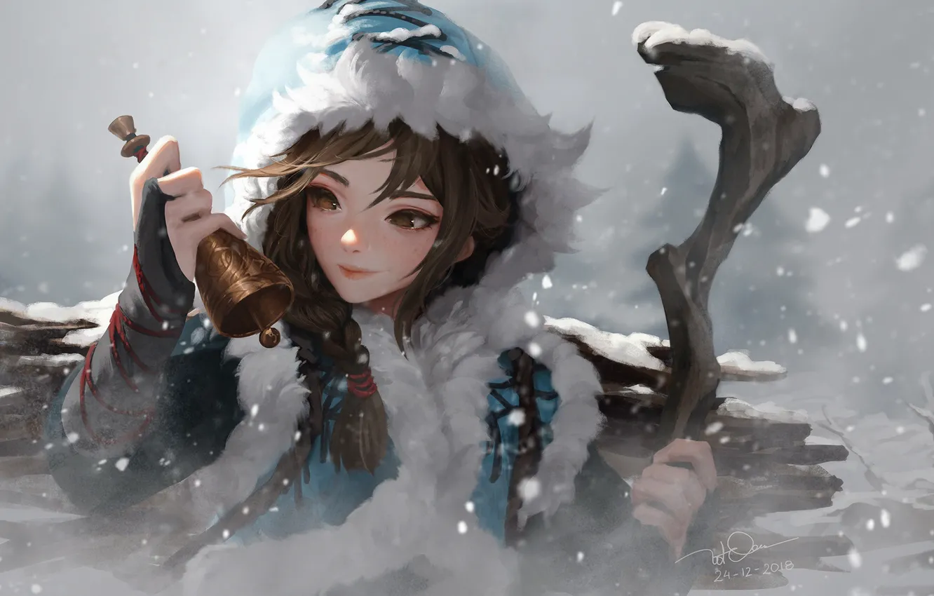 Wallpaper winter, snow, Blizzard, bell, snow, Knife Le In, artyu anime  images for desktop, section арт - download