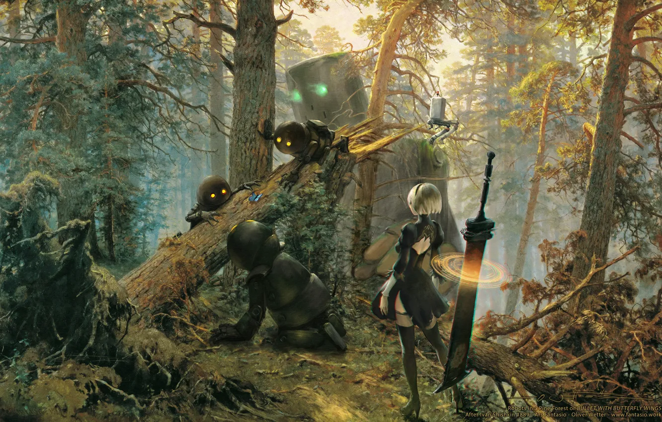 Wallpaper Forest Girl Cyborg Art Nier Automata Yorha No 2 Type B Images For Desktop Section Igry Download