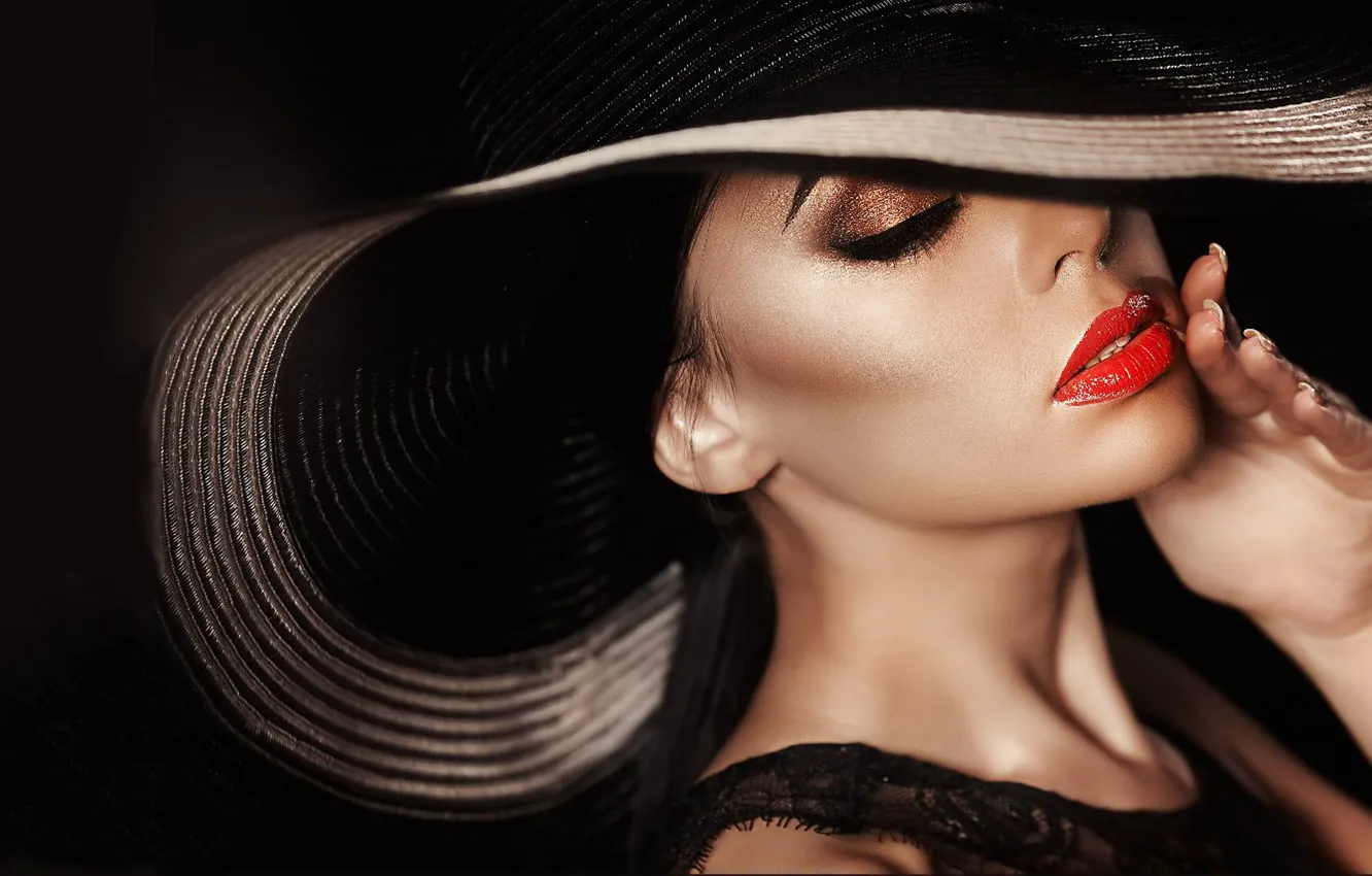 Photo wallpaper makeup, chic, in the hat, beautiful face, fashionista, a charming woman