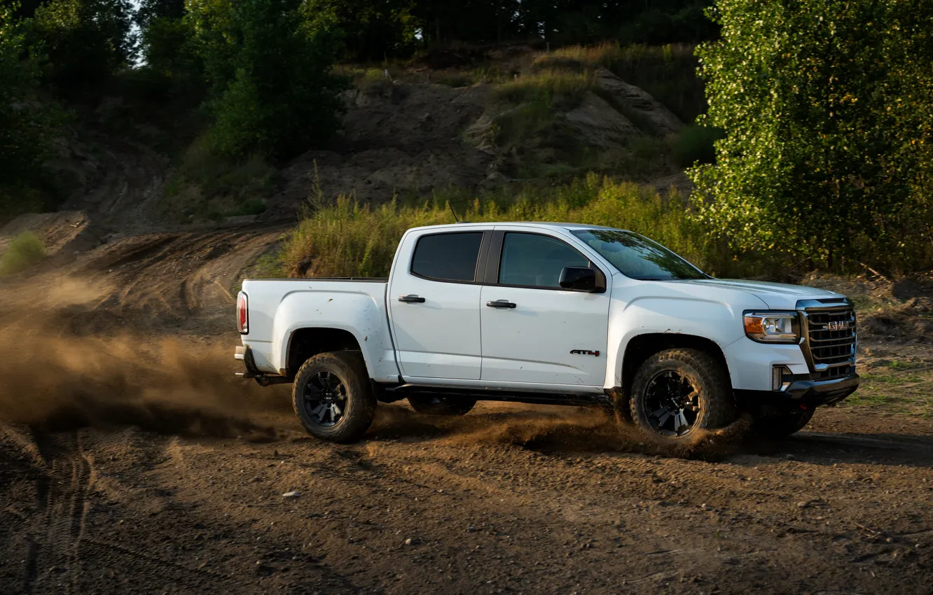 Photo wallpaper side view, pickup, primer, GMC, Crew Cab, Canyon, AT4, 2020, 2021, Off-Road Performance Edition