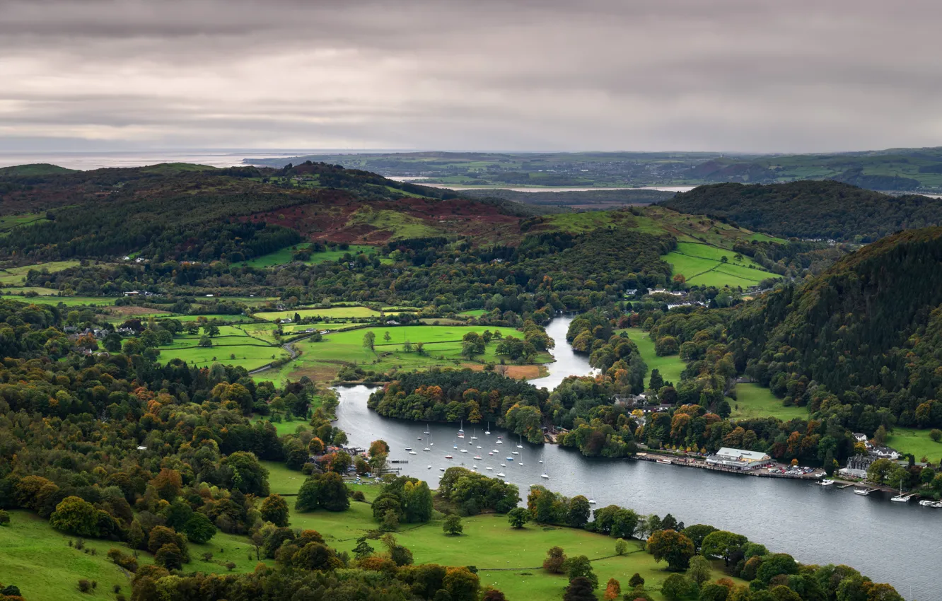 Photo wallpaper hills, England, Lake District, Lake Windermere, Gummer's How