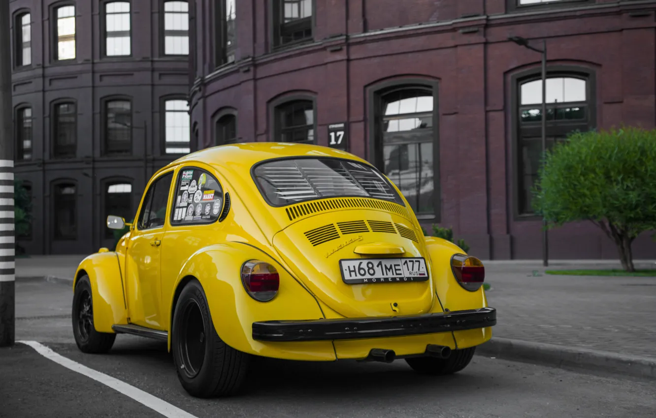 Photo wallpaper yellow, tuning, beetle, volkswagen, yellow, Volkswagen, beetle, vag, yellow car, kaffer, 1303s, morendi