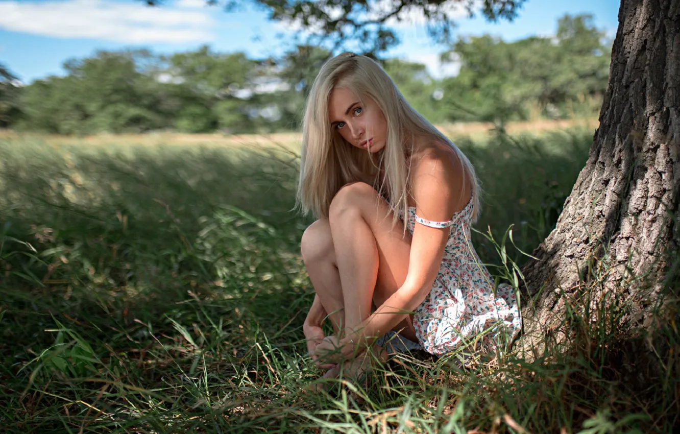 Photo wallpaper summer, look, girl, light, nature, pose, blonde, legs, beautiful, Alexey Slesarev, Alexei Slesarev