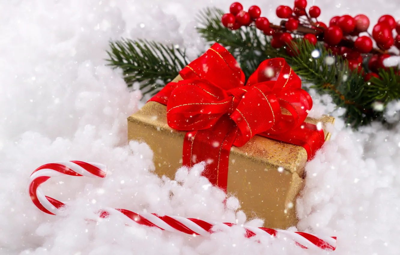 Photo wallpaper snow, gift, New Year, Christmas, Christmas, snow, New Year, gift, decoration, Happy, Merry, fir tree, …