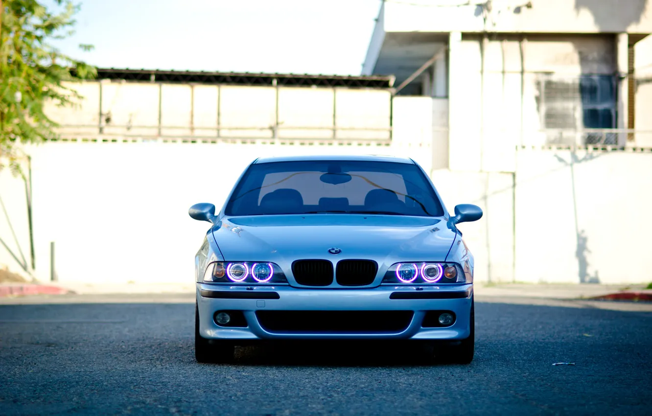 Photo wallpaper BMW, E39, Silver, M5, Front view