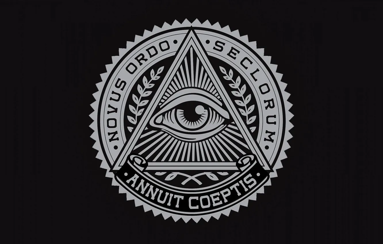 Photo wallpaper round, logo, emblem, logo, black background, emblem, motto, triangle, black background, circle, triangle, the Illuminati, …