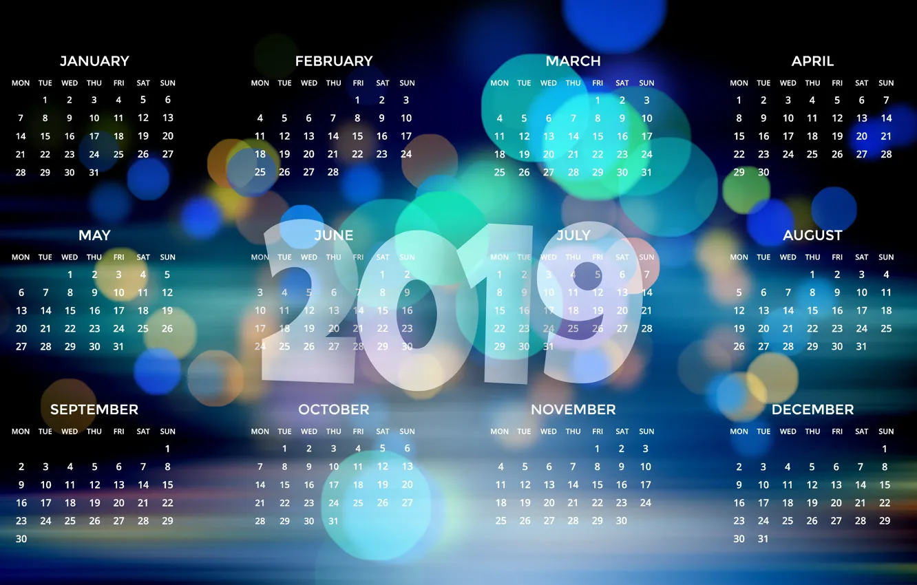 Photo wallpaper calendar, date, 2019