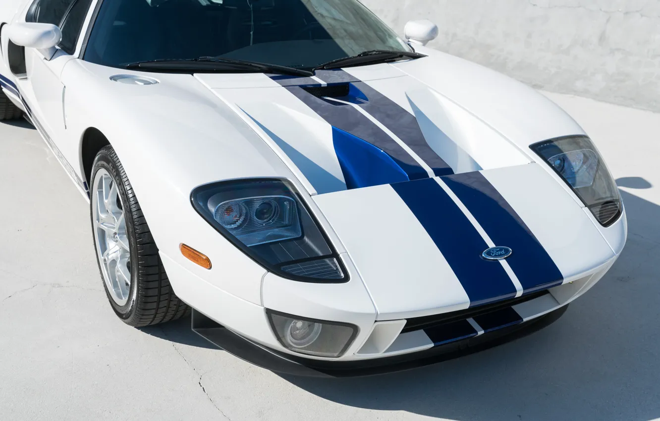 Photo wallpaper the hood, Bumper, Sports car, American, The Front Headlights, 2005 Ford GT