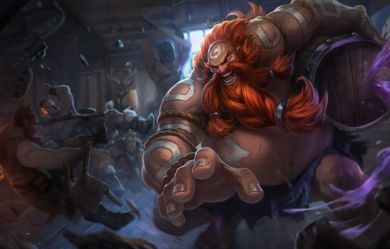 Photo wallpaper the game, fight, beard, game, red hair, muscles, League of Legends, tavern, LOL, League Of …