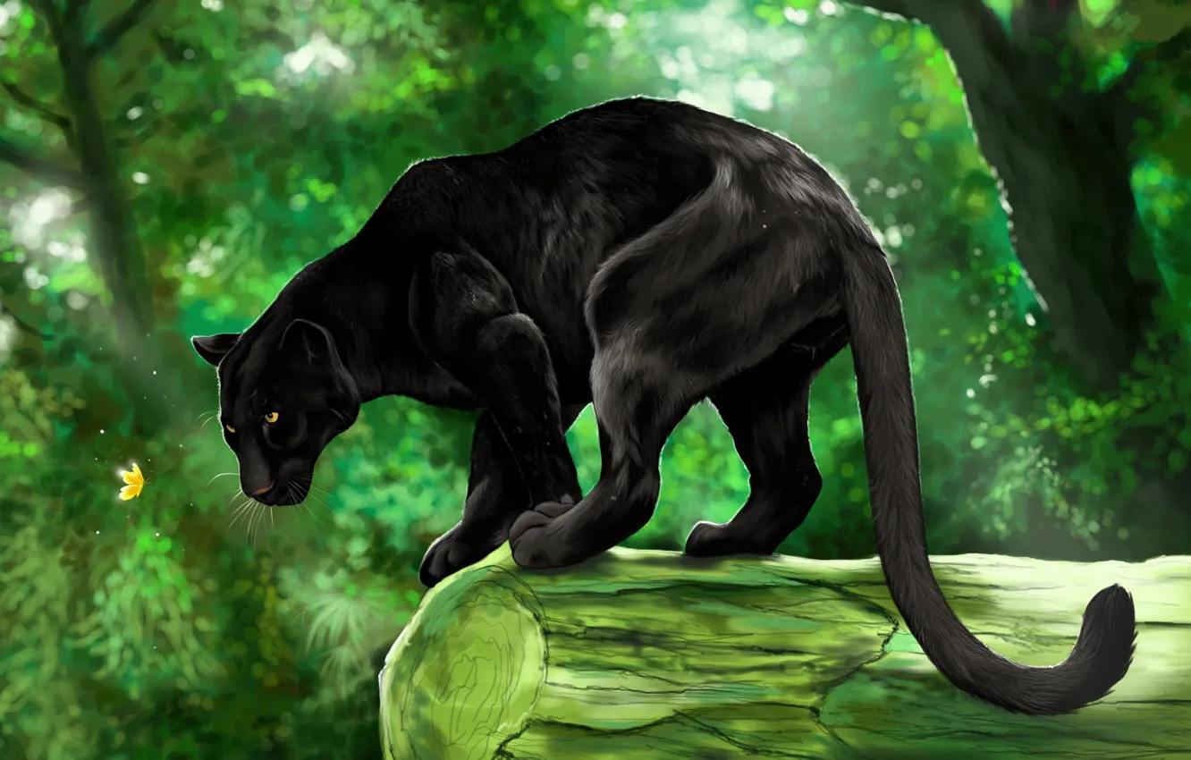 Wallpaper Tree, Panther, Predator, Jungle, Art, Big cat images for desktop,  section кошки - download