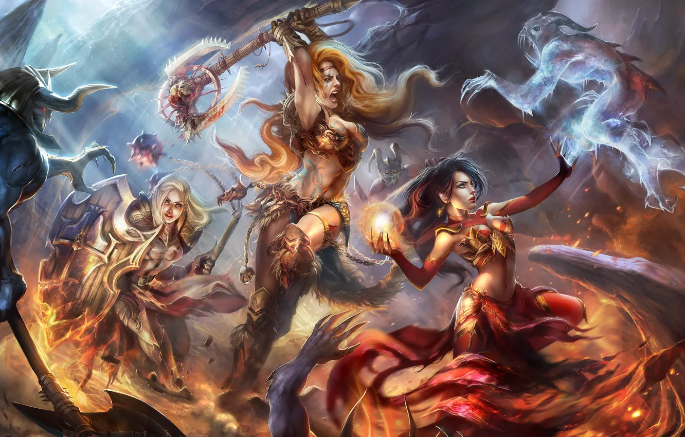 Wallpaper girls, fantasy, battle, the battle, Diablo III ...