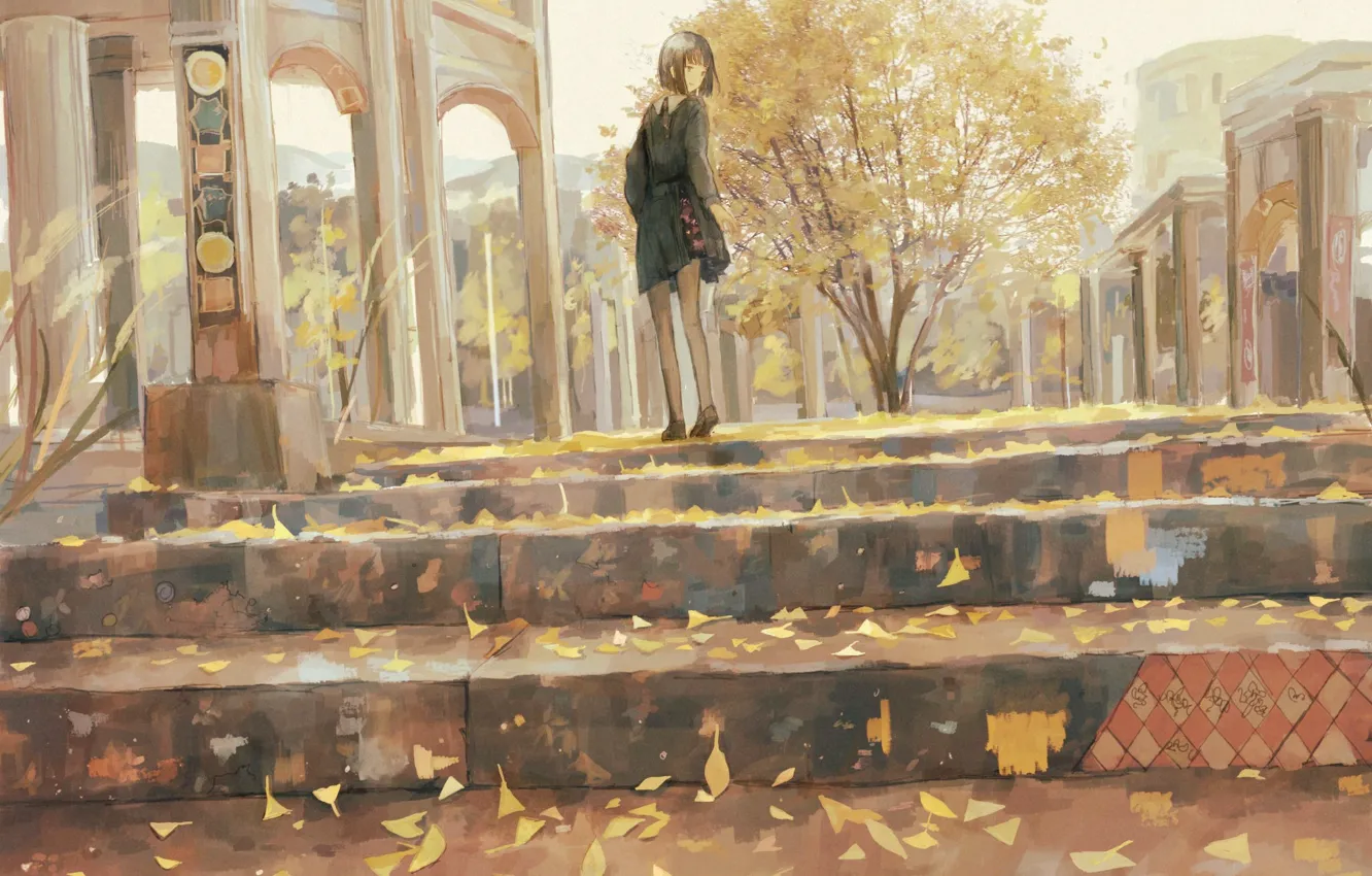 Photo wallpaper autumn, girl, the city