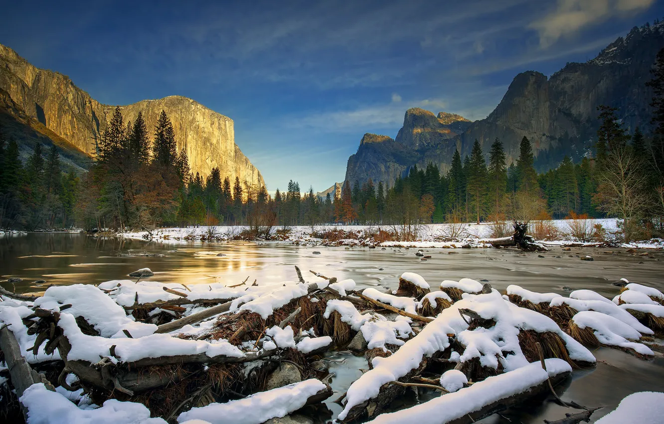 Photo wallpaper winter, snow, CA, USA, Yosemite, Yosemite National Park