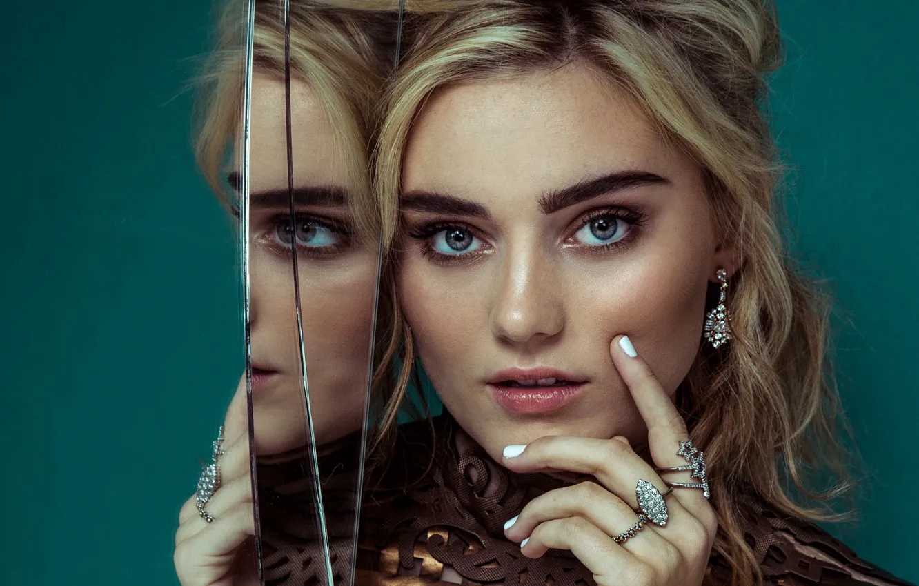 Photo wallpaper girl, decoration, face, ring, makeup, actress, mirror, Meg Donnelly
