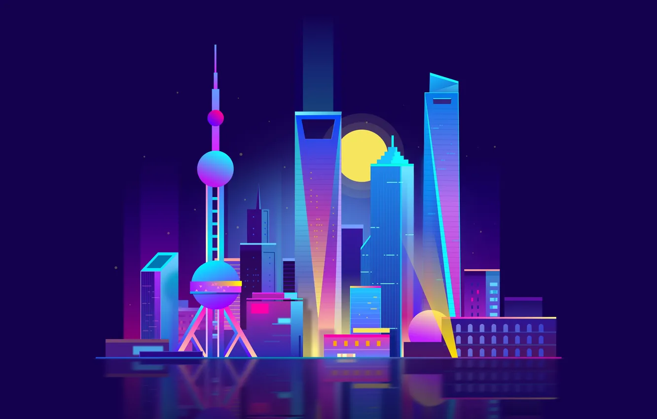 Wallpaper Minimalism Night Tower Vector The City Style