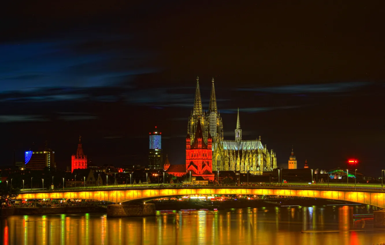 Photo wallpaper night, lights, Germany, panorama, Cologne
