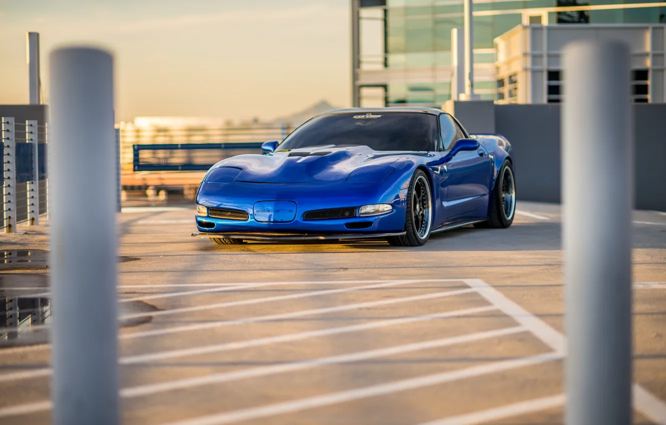 Photo wallpaper Corvette, Blue, Parking, C5