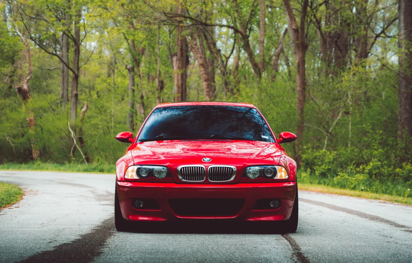Photo wallpaper Red, E46, Road, M3, Front view