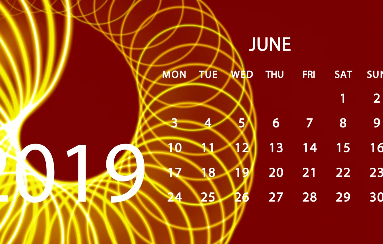Photo wallpaper calendar, June, 2019